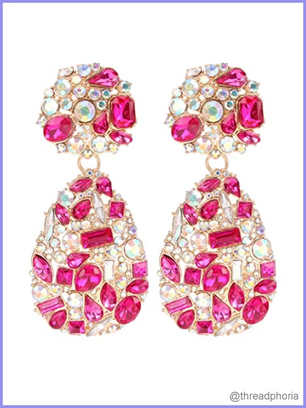 Rhinestone Teardrop Dangle Earrings Gold Plated Alloy Stainless Steel